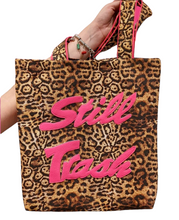 Load image into Gallery viewer, Neon Pink and Leopard Print Appliqué Tote Bag