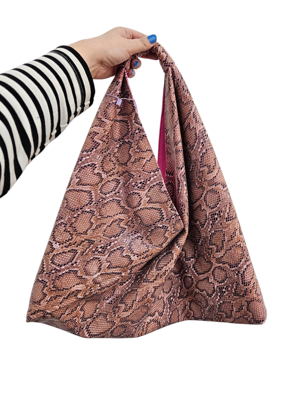 Oversized Snakeskin Origami Bag-Pink