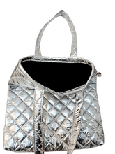 Load image into Gallery viewer, *Ready to Ship* Space Age Silver Quilted Tote Bag
